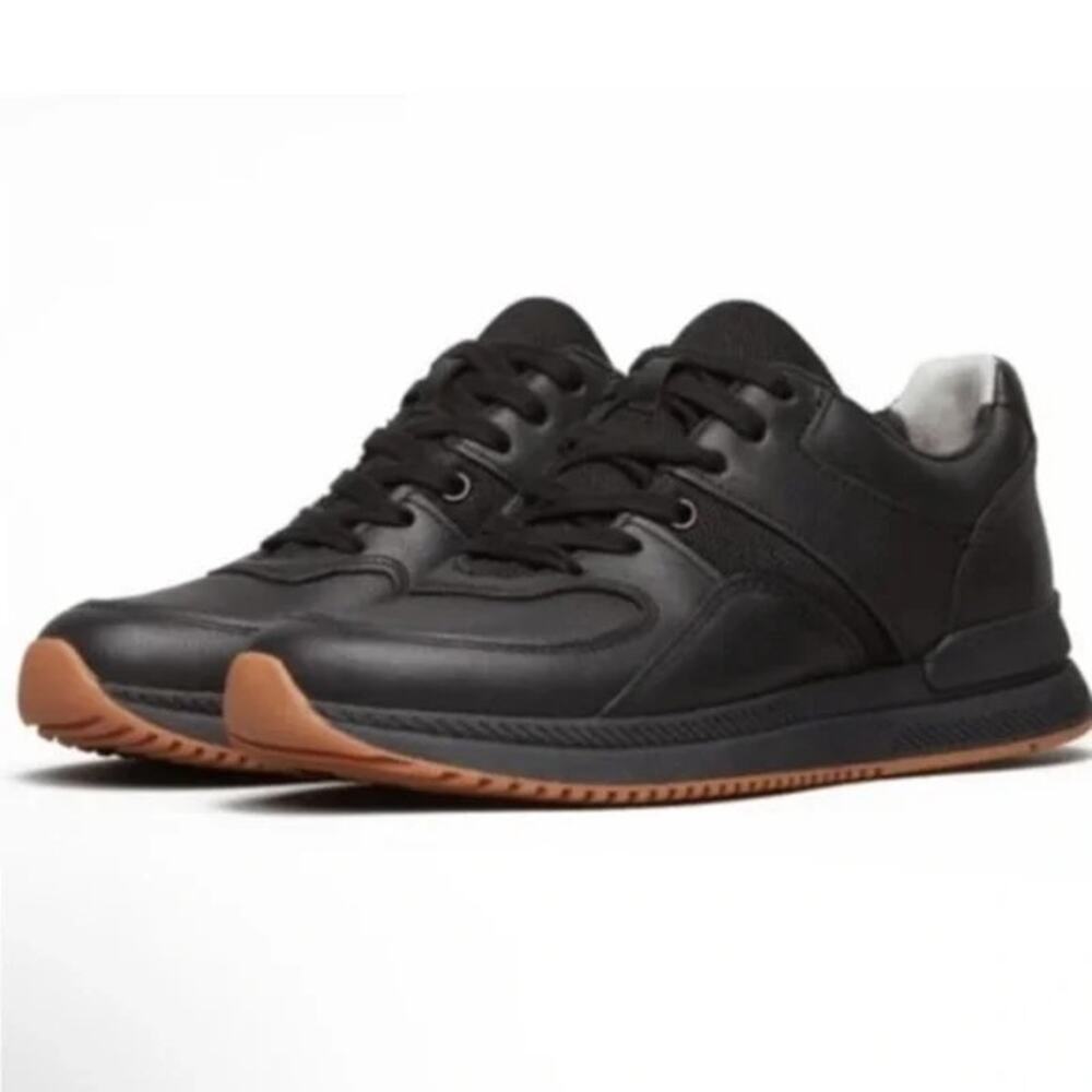 EVERLANE The Trainer Leather Sneakers in All Black SZ 9
